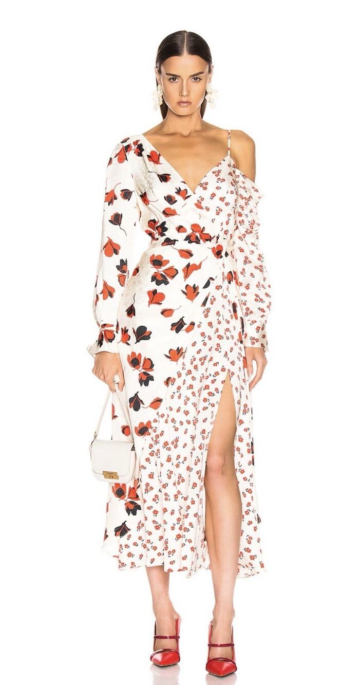 self-portrait Asymmetric Floral Printed Dress Size:4